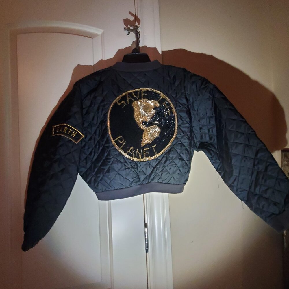 "Save The Planet" sequin quilted jacket - Picture 2 of 4